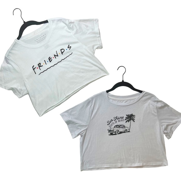 Bundle of 2, Like New, Never Worn Cropped Tees L and XL ~ Friends and Romwe - Picture 1 of 11
